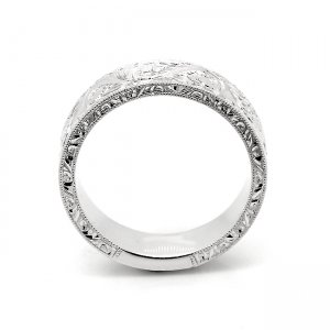 Engraved and Milgrained Flat Men's Wedding band