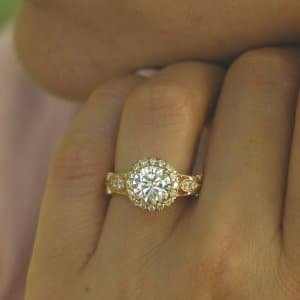 Halo hand carver ring with diamonds