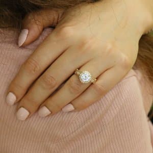 Moissanite with diamonds halo bridal ring