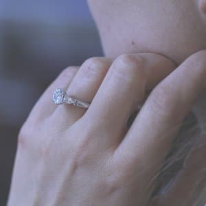 Pear Shape Trinity Moissanite Ring | Edwardian Style Engagement Ring