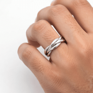 braided rope mens wedding band worn on hand eternity twist design by orospot