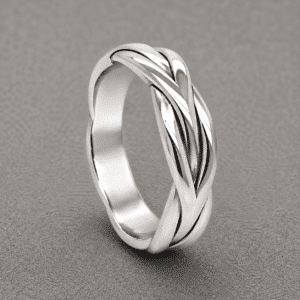 Braided rope men’s wedding band with continuous twisted design in gold or platinum by OroSpot