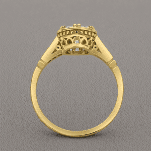 crown bezel diamond engagement ring with filigree pavé diamonds 18k yellow gold vintage style orospot