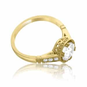 Filigree engagement ring with 1CT lab-grown diamond and pavé-set natural diamonds in 18K yellow gold