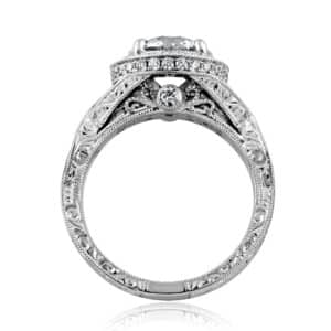 Hand-engraved braided split shank with a radiant lab diamond center.