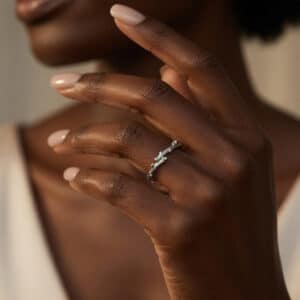 tree twig bark diamond wedding ring worn on hand