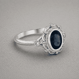 Victorian oval blue sapphire engagement ring with diamond accents and bezel setting in 14k gold by OroSpot