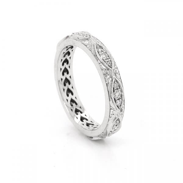 3.7mm Diamond Antique Etched eternity band OroSpot