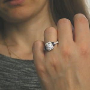 Antique Sapphire Moissanite Ring with Hand Engraving OroSpot