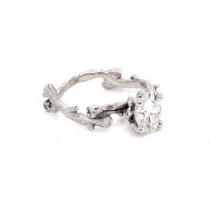 Bark tree engagement ring with oval Moissanite