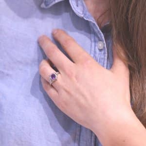 Bezel set amethyst and diamonds engagement ring OroSpot