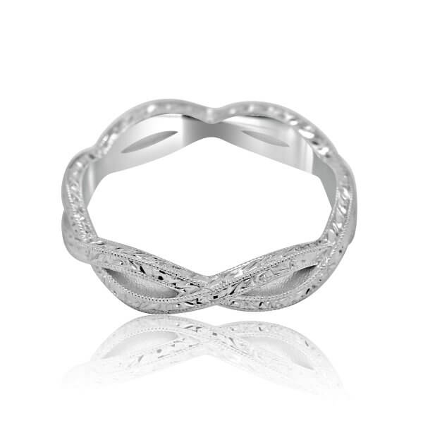 Braided hand engraved wedding ring