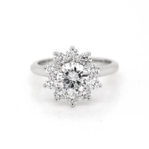Cluster Flower MOissanite Ring with diamond halo