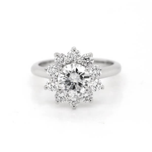 Cluster Flower MOissanite Ring with diamond halo