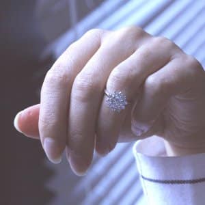 Diamond and MOissanite floral halo engagement ring