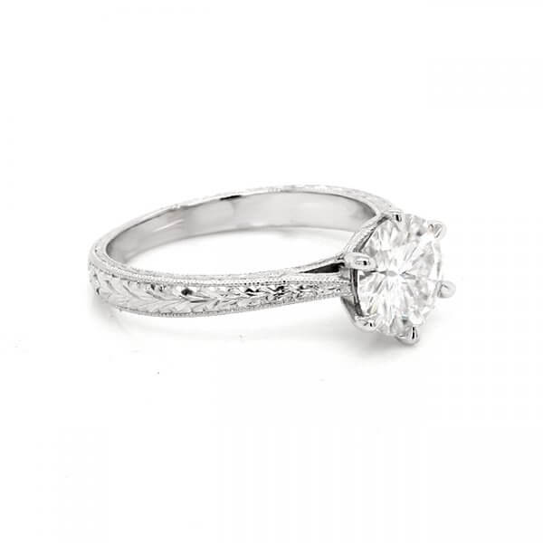 engraved six prongs engagement ring