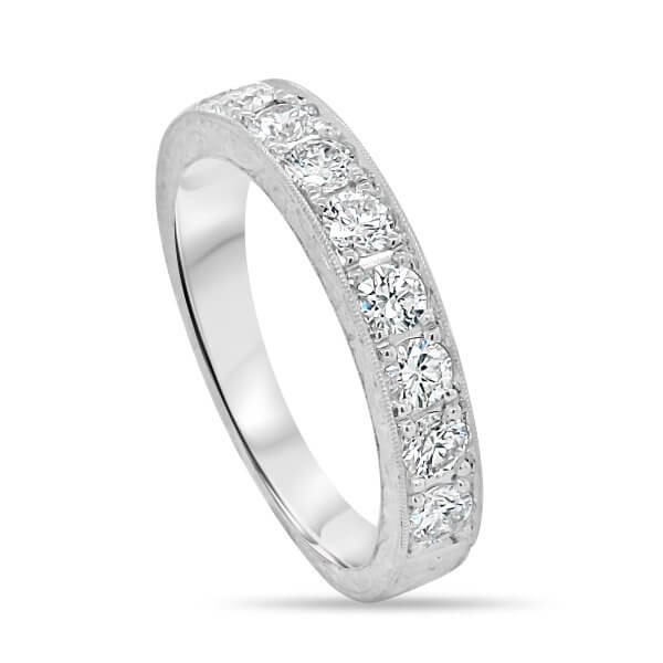 Engraved diamond wedding band wide