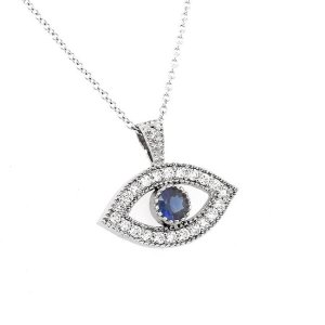 Evil Eye Diamond and Sapphire Necklace OroSpot