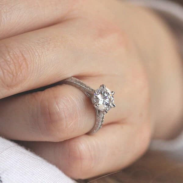 filigree gold mMoissanite engagement ring