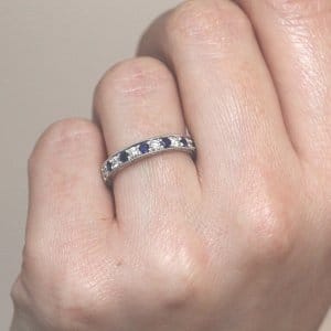Filigree Gold diamonds with sapphires wedding ring OroSpot