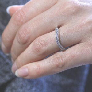Filigree curved diamond pave wedding ring