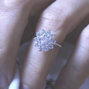 Forever One MOissanite diamond halo promise ring