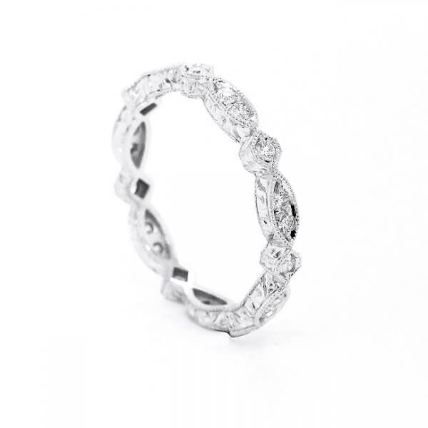Hand Engraved Diamond wedding band OroSpot