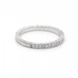 Hand carved pave diamond half way wedding ring