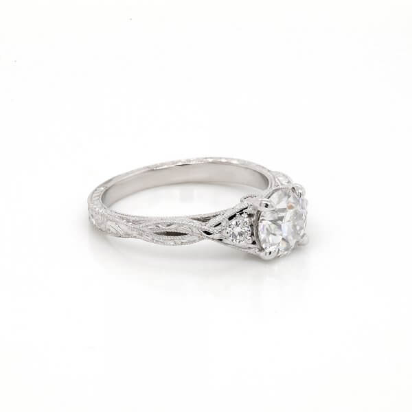 Intertwined Etched Milgrained Engagement Ring OroSpot