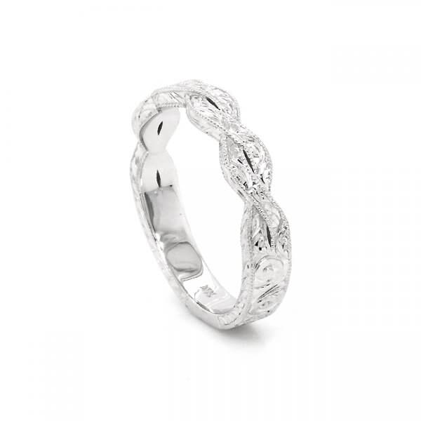 Intertwined hand carved 3.5mm wedding ring