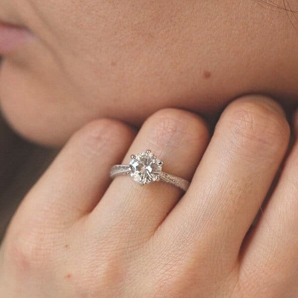 milgrained round moissanite ring vintage inspired