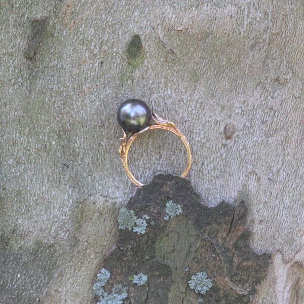 Organic Leaf Pearl Ring