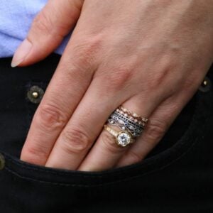 OroSpot Stackable Bands Black Diamond Channel Ring Hand Carved