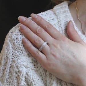 Pave diamond engraved wedding ring