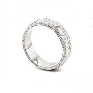 rounded hand etched guys wedding ring OroSpot
