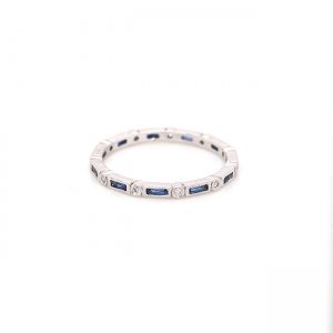 Skinny sapphire baguettes and diamonds eternity ring