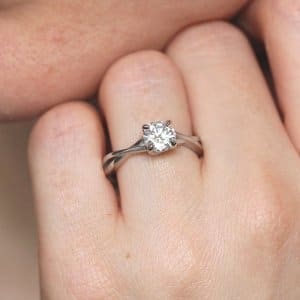 Unique two shank moissanite ring by OroSpot