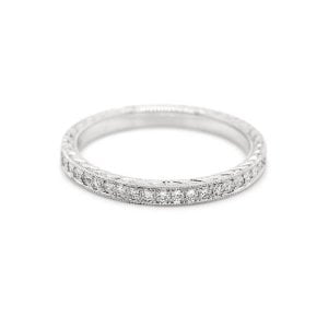 Vintage hand engraved diamond pave wedding band 2mm
