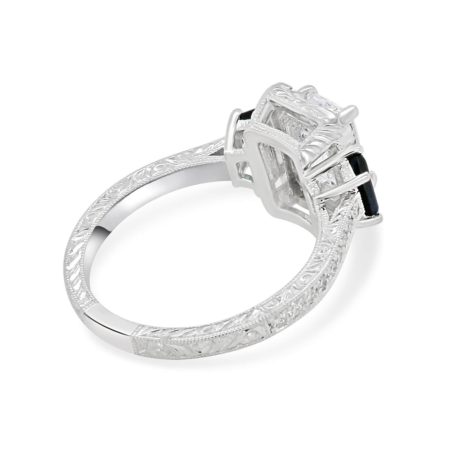 Vintage trapezoid sapphires halo ring
