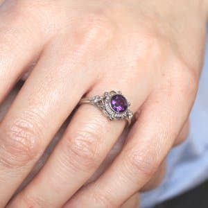 White gold gemstone engagement ring