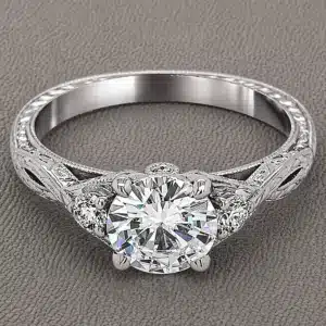 braided engraved lab diamond engagement ring 1ct round center vintage milgrain band 14k white gold orospot