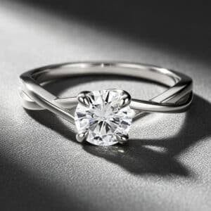 Braided lab diamond engagement ring with round 1ct center stone and elegant intertwined band by OroSpot.