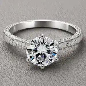 cathedral six prong diamond engagement ring with hand engraving and milgrain edges vintage style orospot