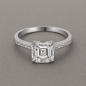 vintage asscher diamond engagement ring cathedral setting hand engraved band 14k white gold orospot