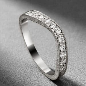 vintage curved diamond wedding band milgrain engraved sides pave diamonds orospot