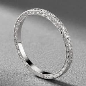 delicate vintage stacking band white gold hand engraved wedding ring orospot