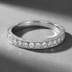 diamond antique engraved wedding ring 14k white gold vintage diamond band orospot