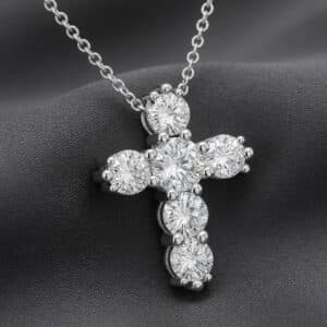 Lab diamond cross pendant necklace in 14K white gold with cable chain by OroSpot.