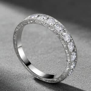 diamond wedding band 4mm vintage style milgrain edges engraved gold ring round diamonds orospot
