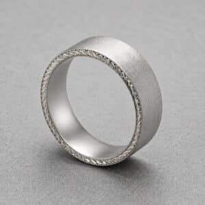 engraved matte mens wedding band 7mm white gold hand engraved milgrain edges vintage style orospot